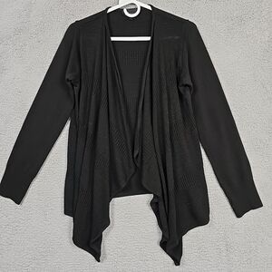 AB Studio Cardigan Sweater L Black/silver Womens Open Front Long Sleeve